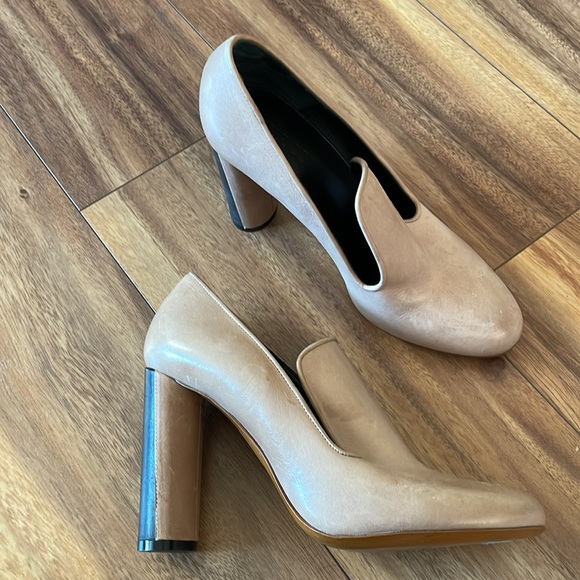 Damir Doma Womens Nude Leather heeled loafer Pumps Shoes Size 37.5 - Picture 4 of 10